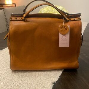 C&C California Tan Leather Women's Satchel with Studs-Brand New